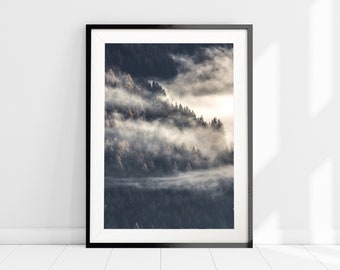 Nordic Misty Forest Print, Nature Trees Wall Art, Foggy Forest Print, Minimalist Scandinavian Wall Decor, Woodland Wall Decor, Home Decor