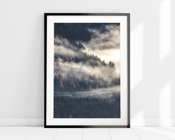 Nordic Misty Forest Print, Nature Trees Wall Art, Foggy Forest Print, Minimalist Scandinavian Wall Decor, Woodland Wall Decor, Home Decor