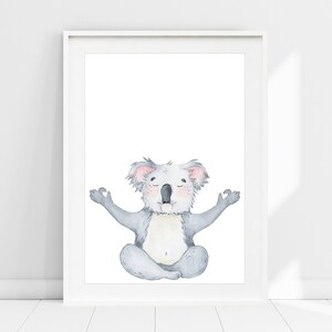 Koala Nursery Print, Acuarela Koala Nursery Wall Art, Grey Nursery Animal Wall Art, Meditating Baby Koala, Nursery Wall Decor, Cute Koala