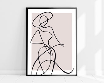 Abstract Woman's Body Line Art Print, Fashion Figure Line Art, Minimalist Wall Art, Dusky Pink Wall Art, Bedroom Art, Feminine Home Decor