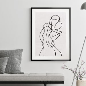 Abstract Figure Line Art Print, Female Body Line Art, Minimalist Grey Wall Art, Line Drawing Art Poster, Boho Grey Home Decor, Big Wall Art image 7
