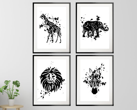 Set of 4 Abstract African Animal Prints Black and White - Etsy Australia Set of 4 Abstract African Animal Prints Black and White - Etsy Australia