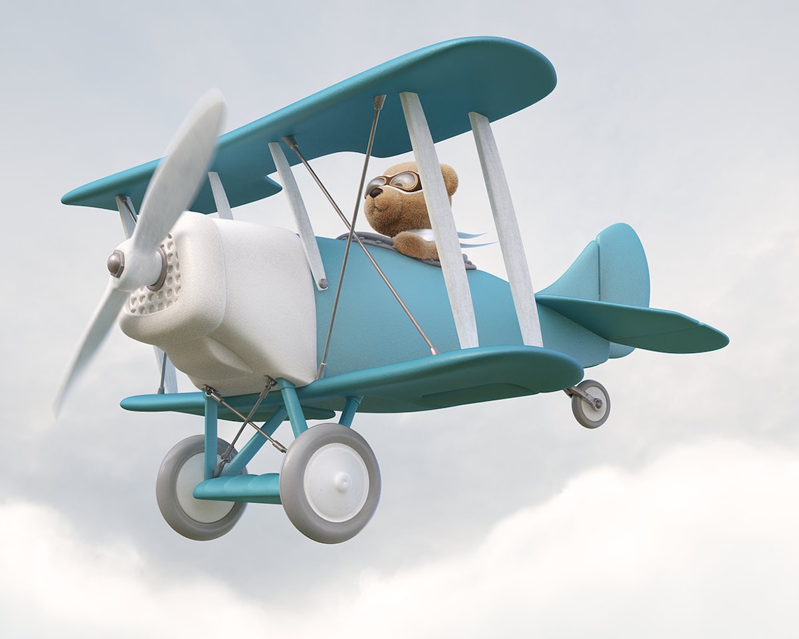 Teddy Bear Airplane Pilot / Blue Plane / Airplane nursery Etsy