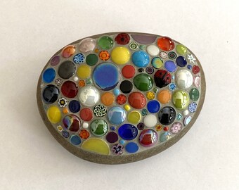 Handmade Mosaic Rock - Colourful with Millefiori