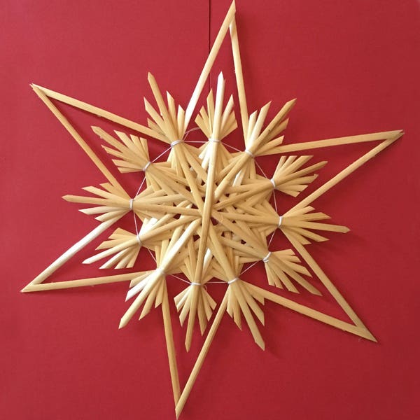 Décoration de sapin de Noël - Ornement d'étoile en paille allemande fait à la main - Design 7