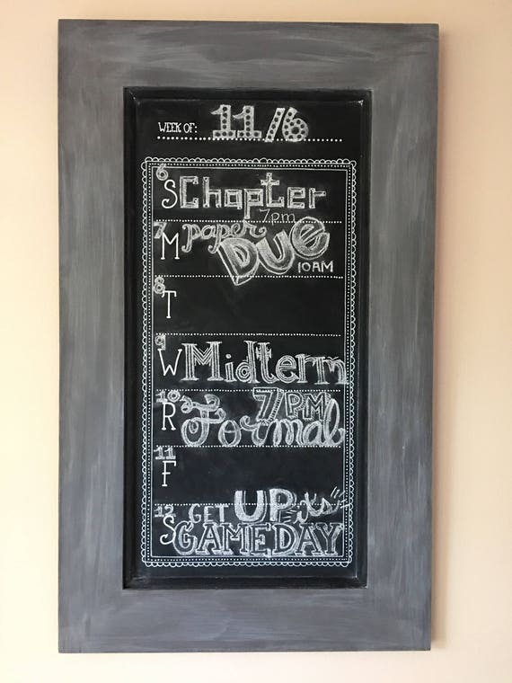Framed Chalkboard Calendar Weekly Wall Calendar Weekly Etsy
