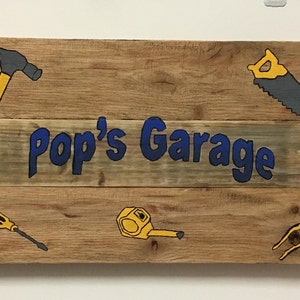 Garaje madera Reclaimecd signo del pop, signo de regalo personalizado, rústico personalizado regalo, manitas, signo de signo, garaje, taller personalizado