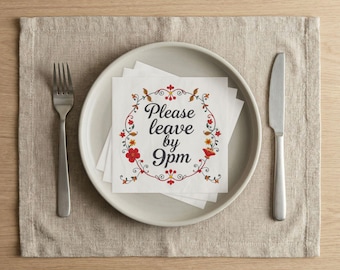 Por favor, abandone el lugar antes de las 9 p. m. - 50 servilletas sin monedas a granel