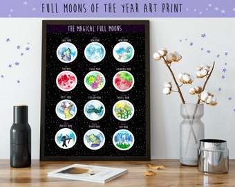 Magical Full Moon Names of the Year Chart - Fine Art Print and Wall Decor