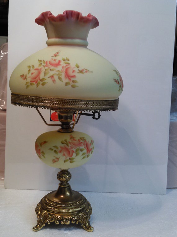 Antique Fenton Table Lamp Hand Painted And Signed Glass Globe By Artist A Sallee