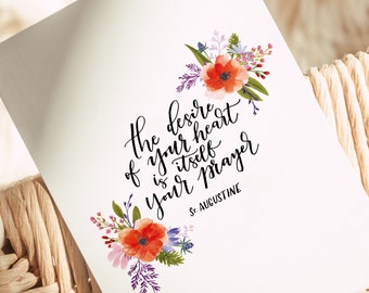 St. Augustine Handlettered Floral Printables 8x10 and Greeting Cards