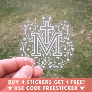 Small Marian Cross Clear Catholic Sticker