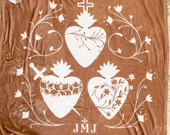 Holy Family Hearts Catholic Blanket