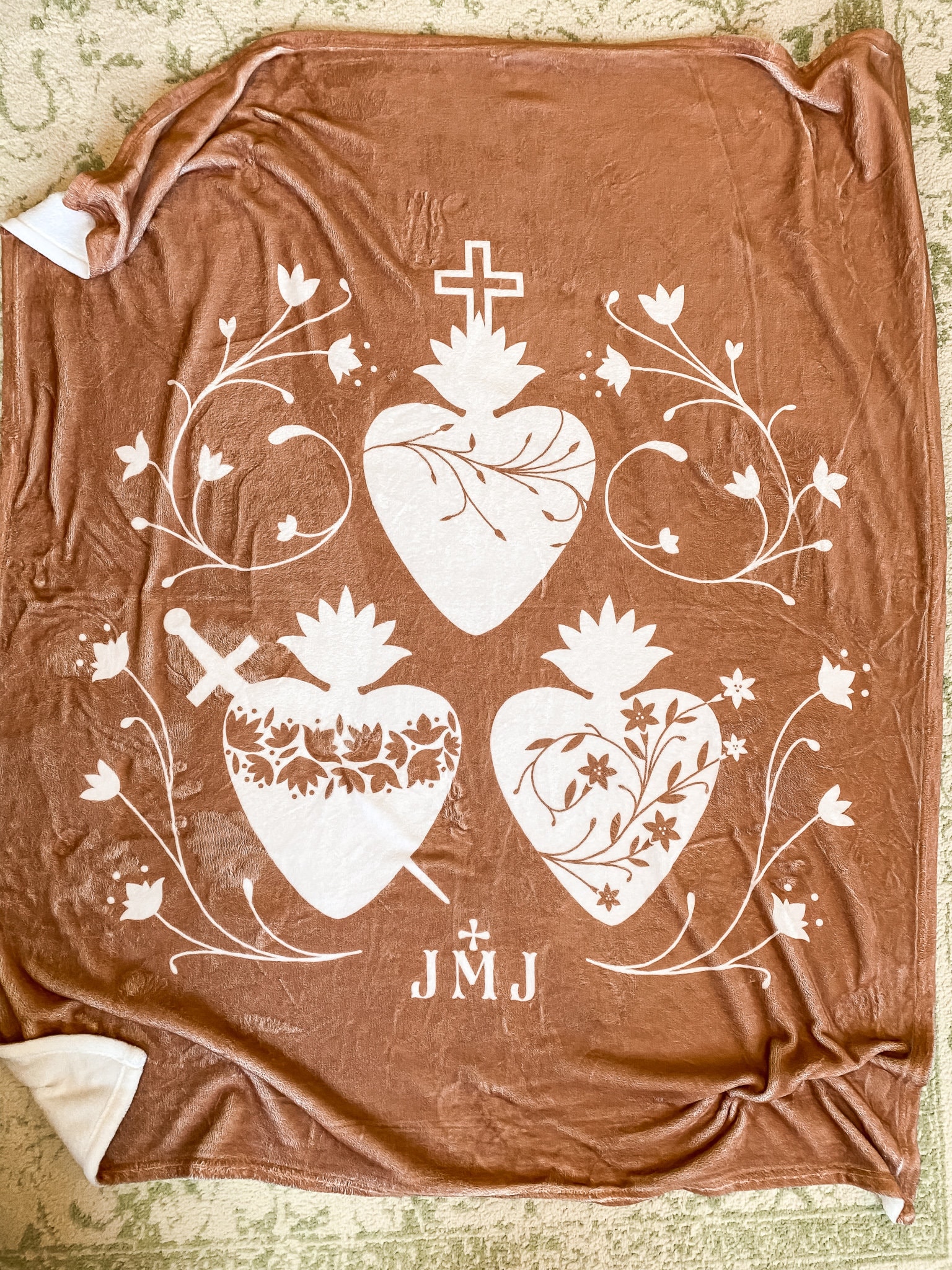 Holy Family Hearts Catholic Blanket