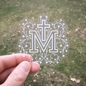 Small Marian Cross Clear Catholic Sticker