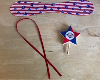NEW! 250th Independence Day Bunny Ears Set - Fabric, US Star, Red Ribbon