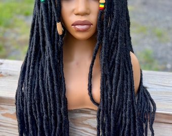 Long 32 inch black dreadlocks full lace glueless synthetic wig