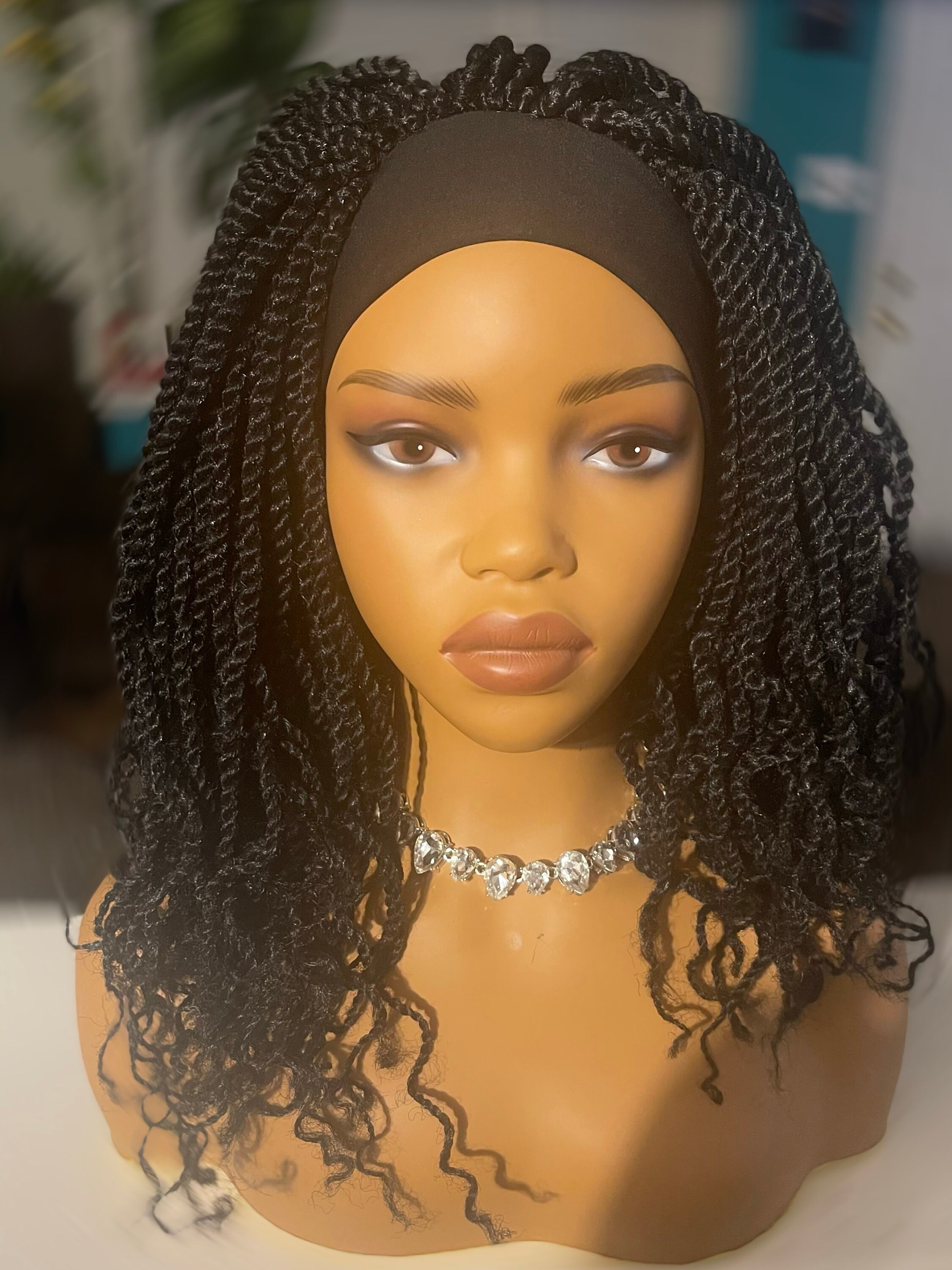 Handmade Bun Afro kinky twist braid/headband wig. Headband Wig: Kinky Afro Spring Twist, Synthetic Hair - Etsy main image 3