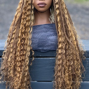 Full lace glueless knotless Boho goddess Box Braid long Micro braid wig