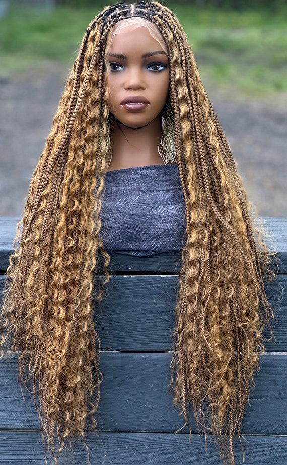 Full Lace Front Knotless Box Braid Wig with Curly Ends Synthetic Hair Synthetic Full Lace Braided Wigs Curly Twist Braiding Wig  main image 3