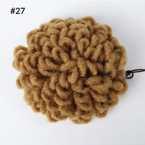 Human hair mixed synthetic loc drawstring petal bun ponytail