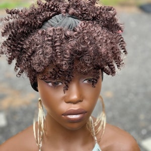 Headband twist out Kinky curly natural afro pineapple full bangs wigs
