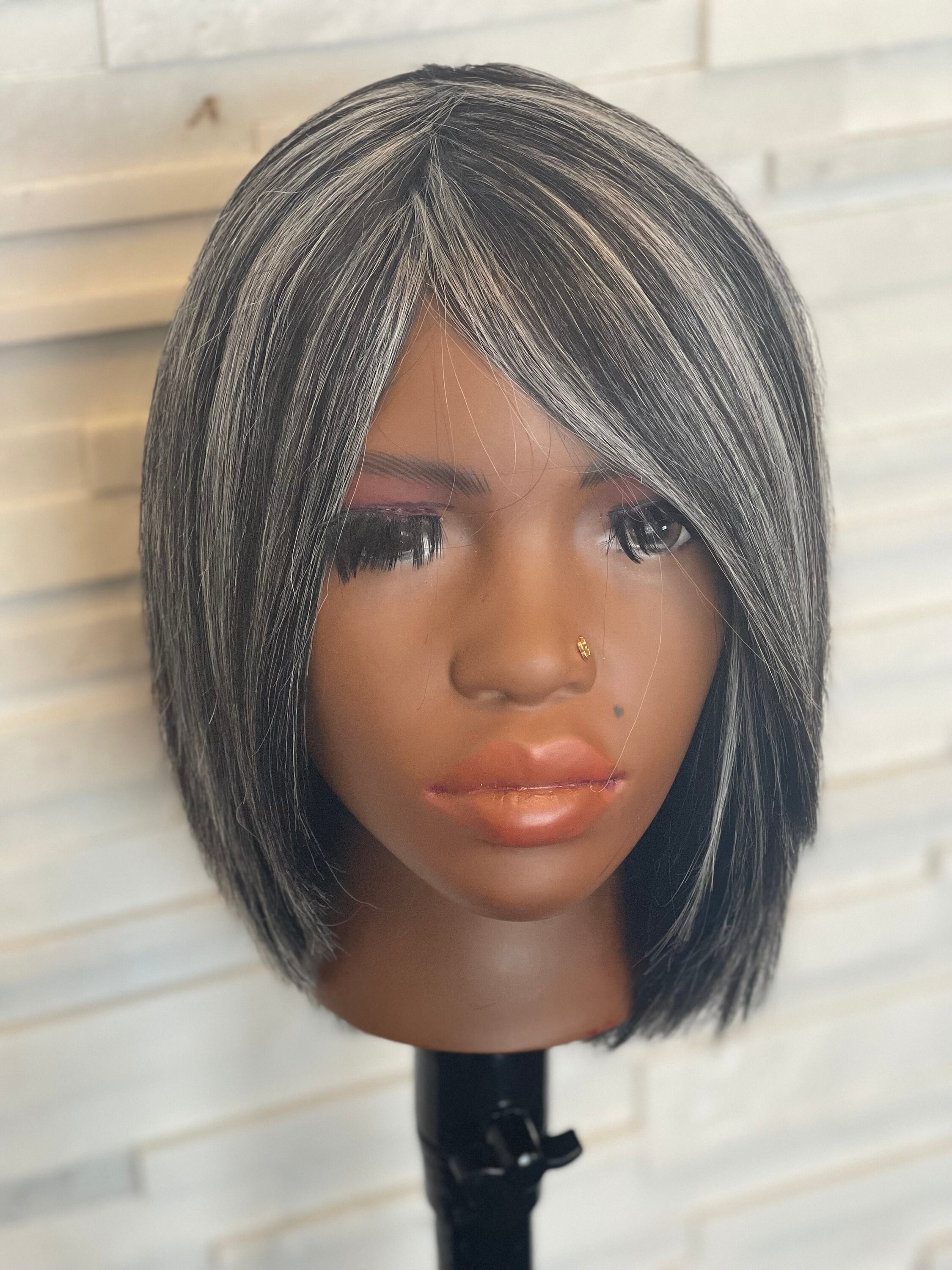 【超目玉枠】 Light Pepper Salt Gray Mixed Grey NO Bangs With Bob Pixie 帽子
