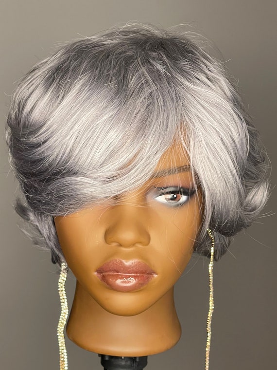 Silver Light Grey White Platinum Gray Human Hair Pixie Cut Bob - Etsy