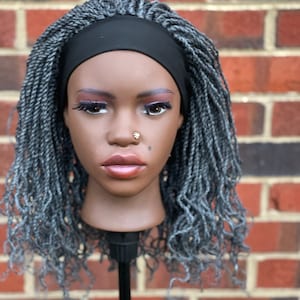 Grey salt and pepper kinkytwist passion twist spring headband wig