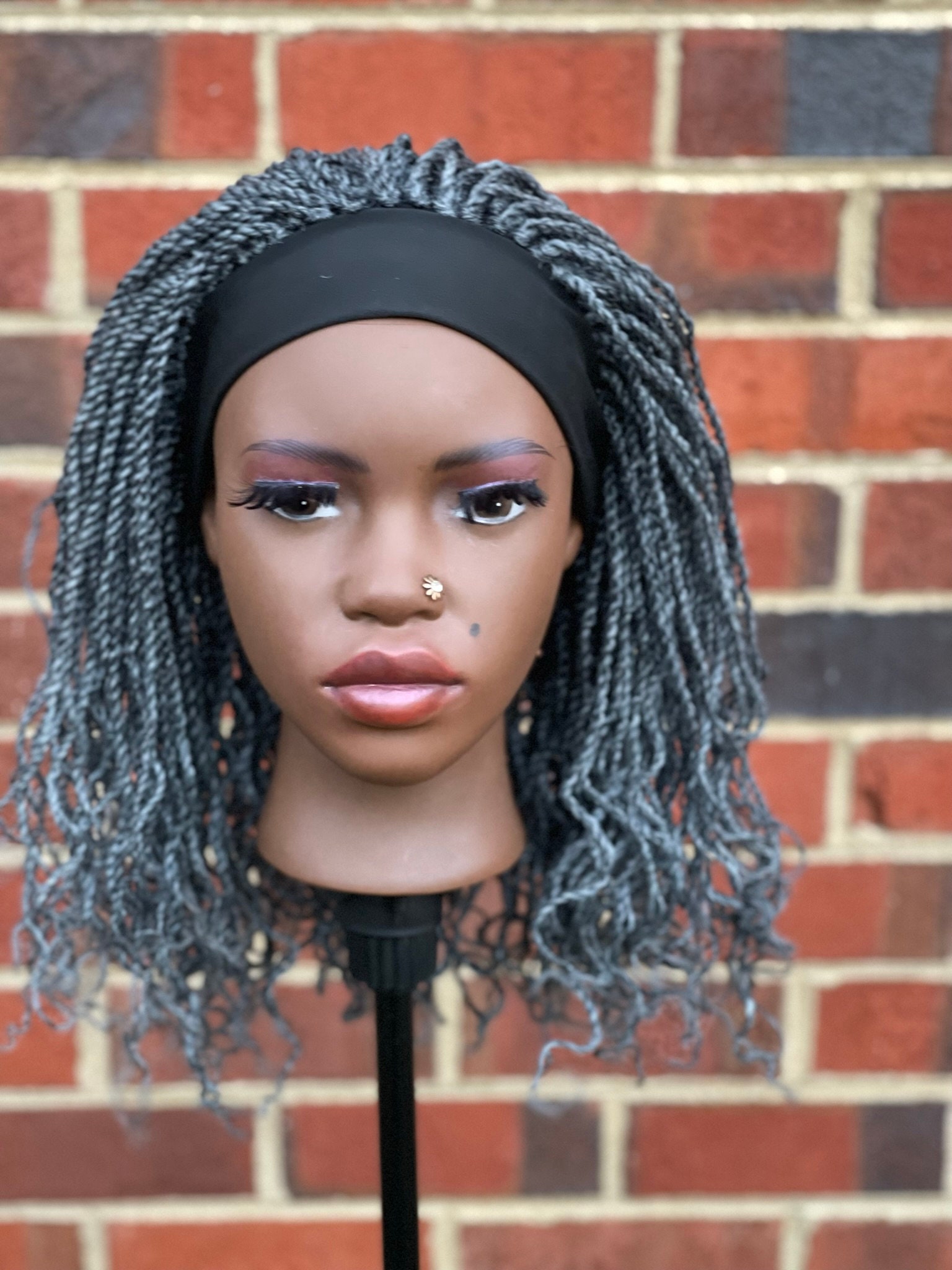 Grey Salt and Pepper Kinkytwist Passion Twist Spring Headband Wig