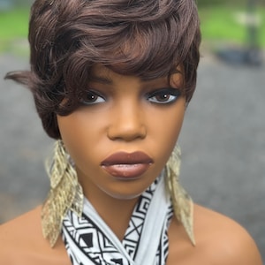 100% Human hair Short pixie brown cut Hair  wig