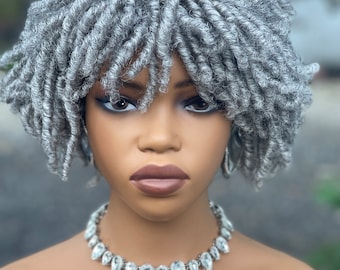 6" Starter Loc Wig: Salt and Pepper Grey Synthetic Dreads