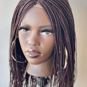 Burgundy Box Braid knotless micro braid lace front wig