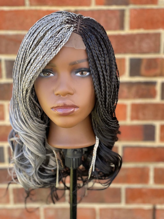 ?Kalynn R. 24” BLACK & GREY Braided LaceFront WIG Braid Lace Front Wigs: Ombre Grey Synthetic Lace Front  main image 2