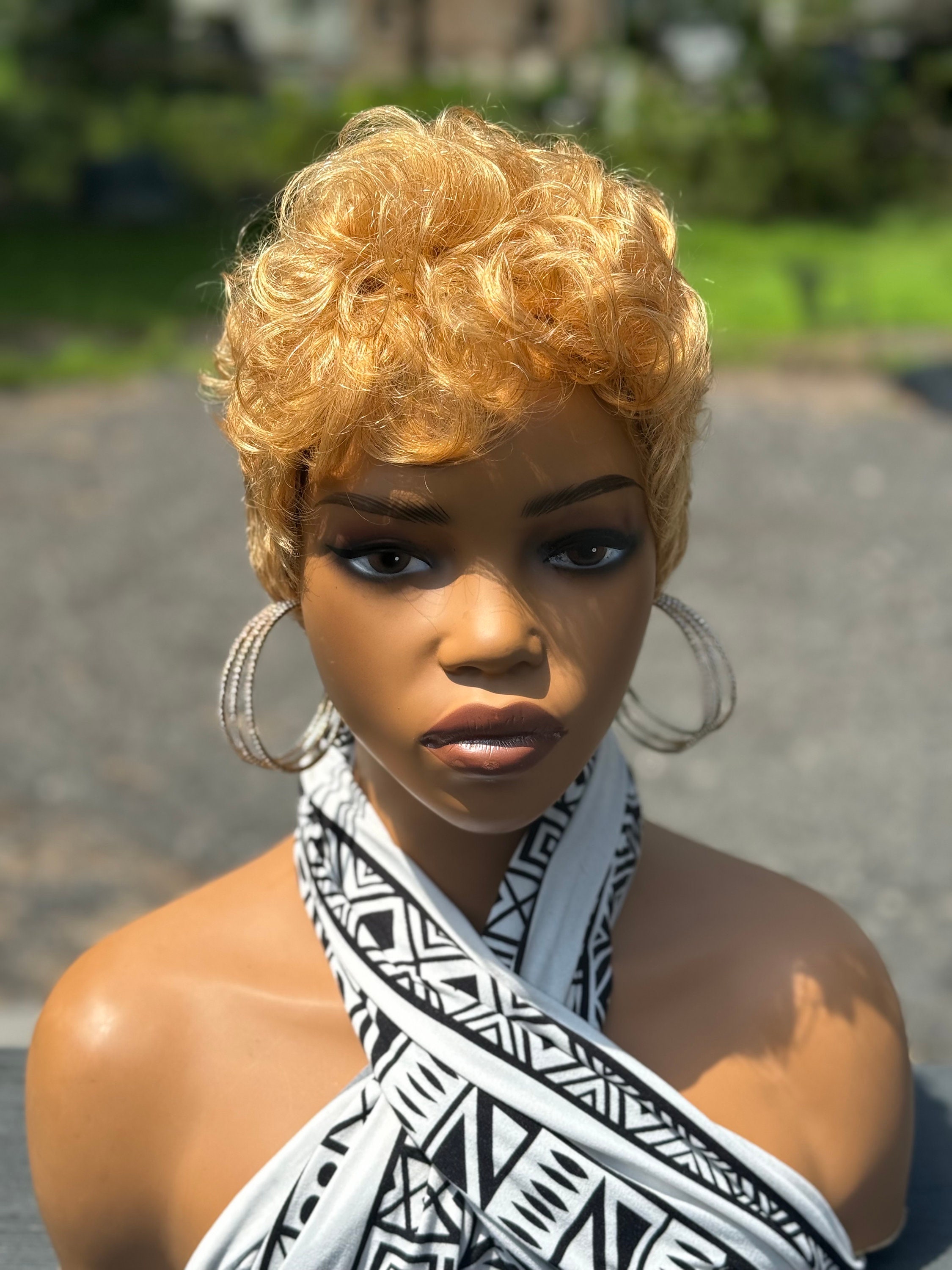 Human Hair pixie honey blonde tapered cut short pixie bob NO closure wig