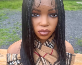 Salt & Pepper Grey Yaki Wig: Glueless T-Lace Middle Part, 16" Bob