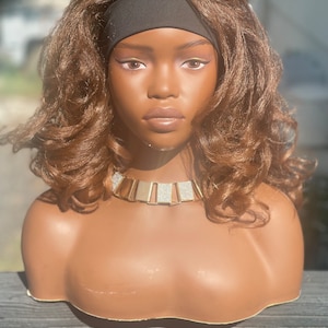 Loose deep curly Brown headband premium Synthetic long hair wig