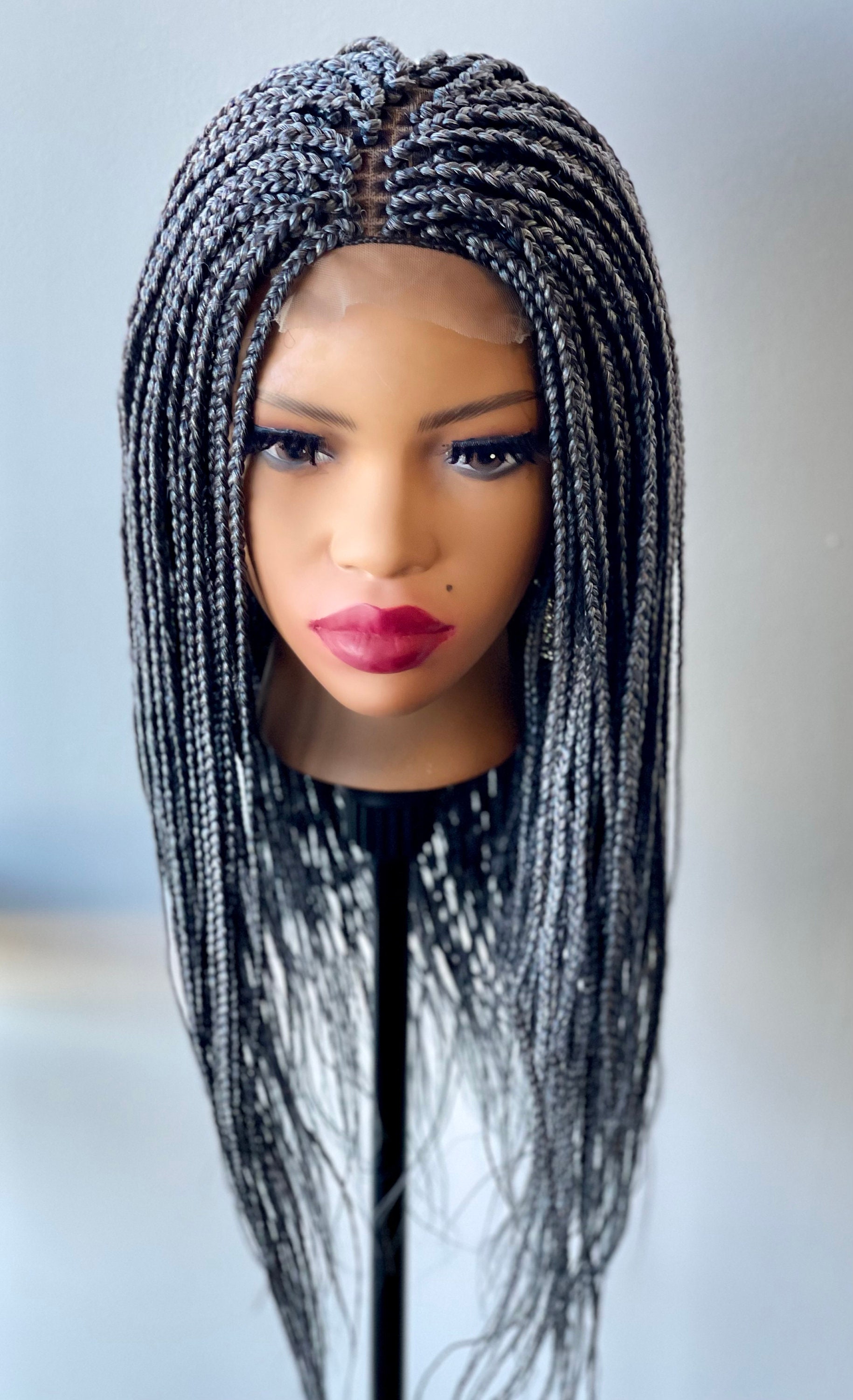 Long Mixed Grey Salt and Pepper Micro Box Braid Lace Frontal - Etsy Israel