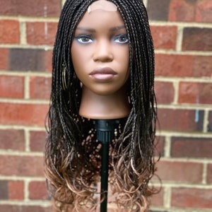 Micro braids premium mix ombré brown with honey blonde lace 2x4 closure middle part  wig