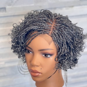 Honey blonde black Micro Twist Wig: ombré Braided twist Lace Frontal Gray