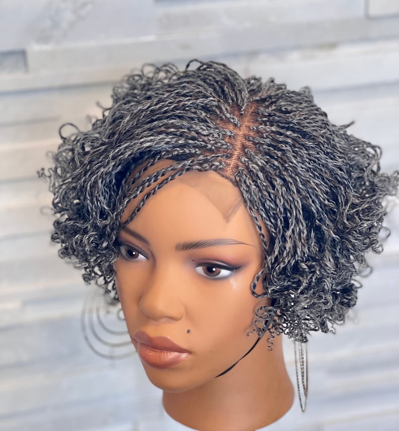 Honey blonde black Micro Twist Wig: ombré Braided twist Lace Frontal Gray