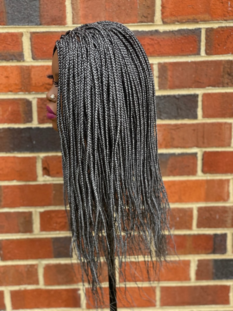 Long Mixed Grey Salt and Pepper Micro Box Braid Lace Frontal Etsy