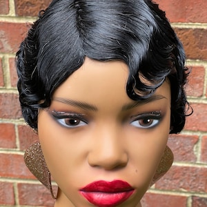 Soft Finger wave short human hair Wig