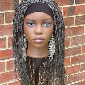 Kinky twist  mixed grey silver gray headband micro twist wig