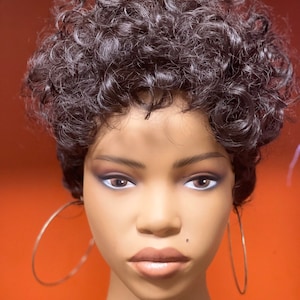 Curly pixie cut synthetic wig with bangs