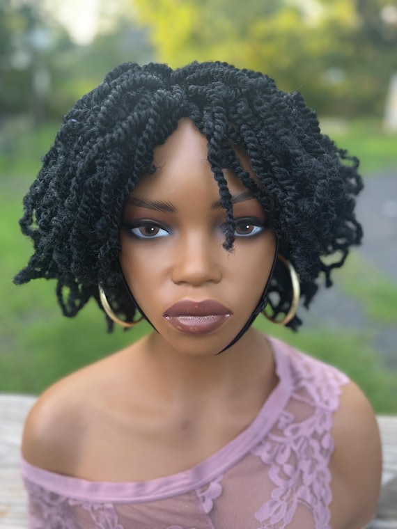 Mini Black Synthetic Spring Nubian Natural Kinky Twist Wig 