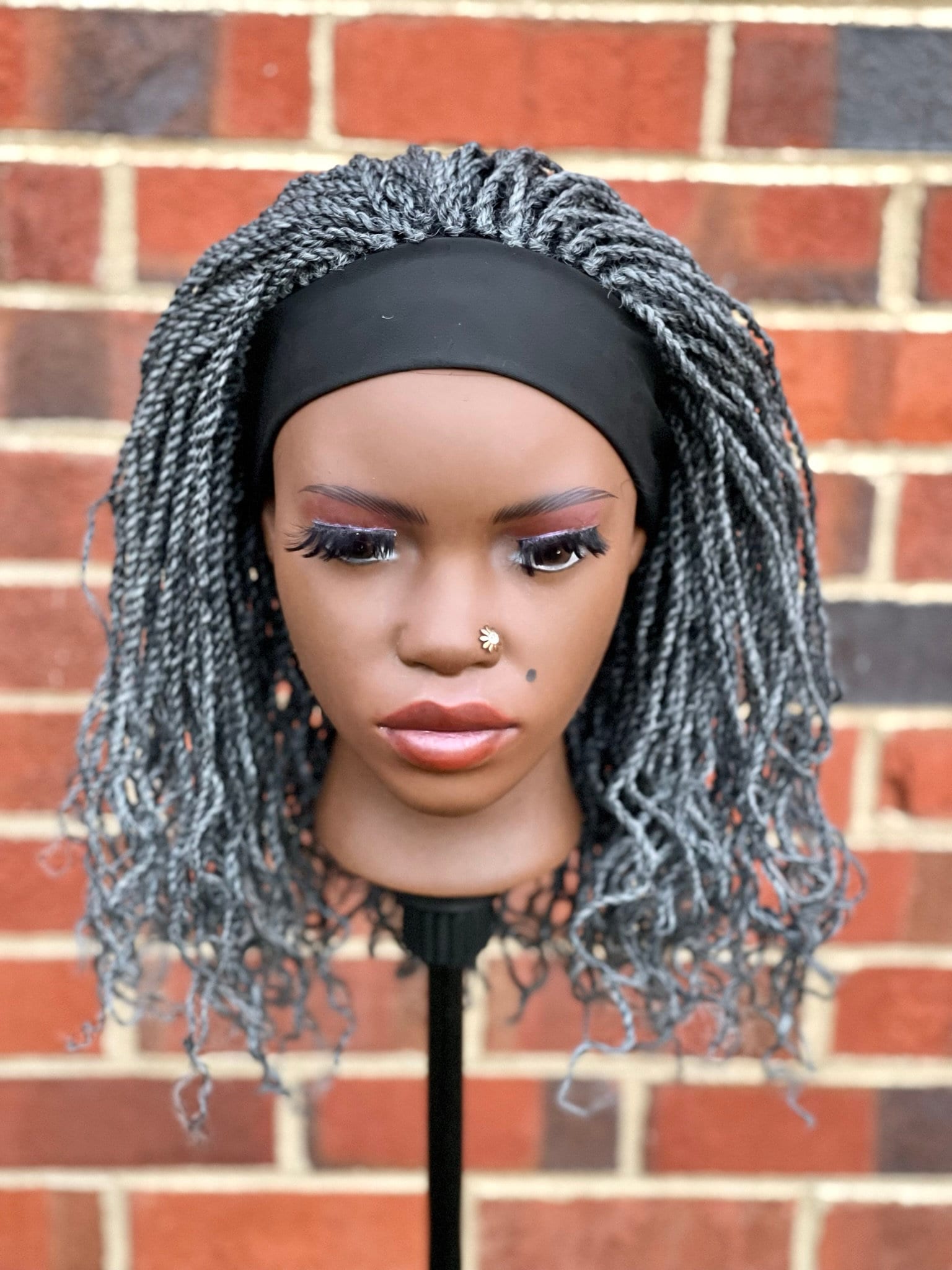 Synthetic Braided Headband Elastic Stretch Hairpiece for Women Girl Salt & Peppe DIGUAN Messy Wide 2 Strands Synthetic Hair Braided Headband  main image 4