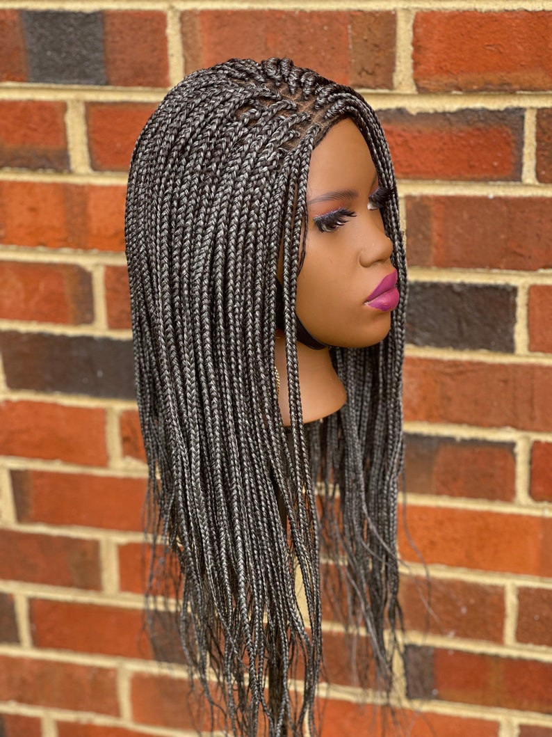 Long Mixed Grey Salt and Pepper Micro Box Braid Lace Frontal Etsy