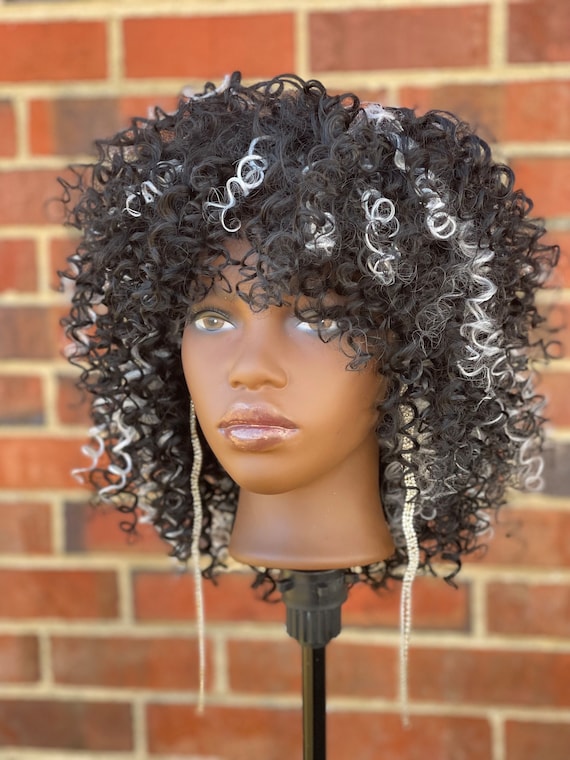 Black and white curly wig sale
