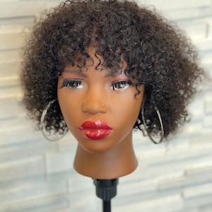 Short bob human hair bang kinky curl Afro wig